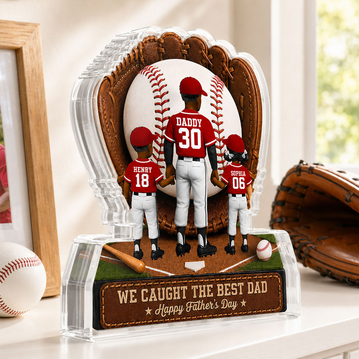 Baseball Dad Legend We Caught The Best Dad - Personalized Acrylic Block Plaque - Gift For Dad