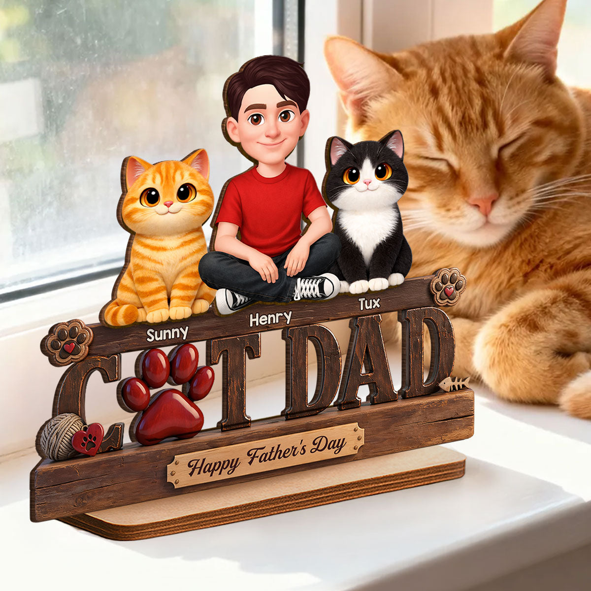 Best Cat Dad Happy - Personalized 2-Layered Wooden Plaque - Gift For Cat Dad, Cat Lovers