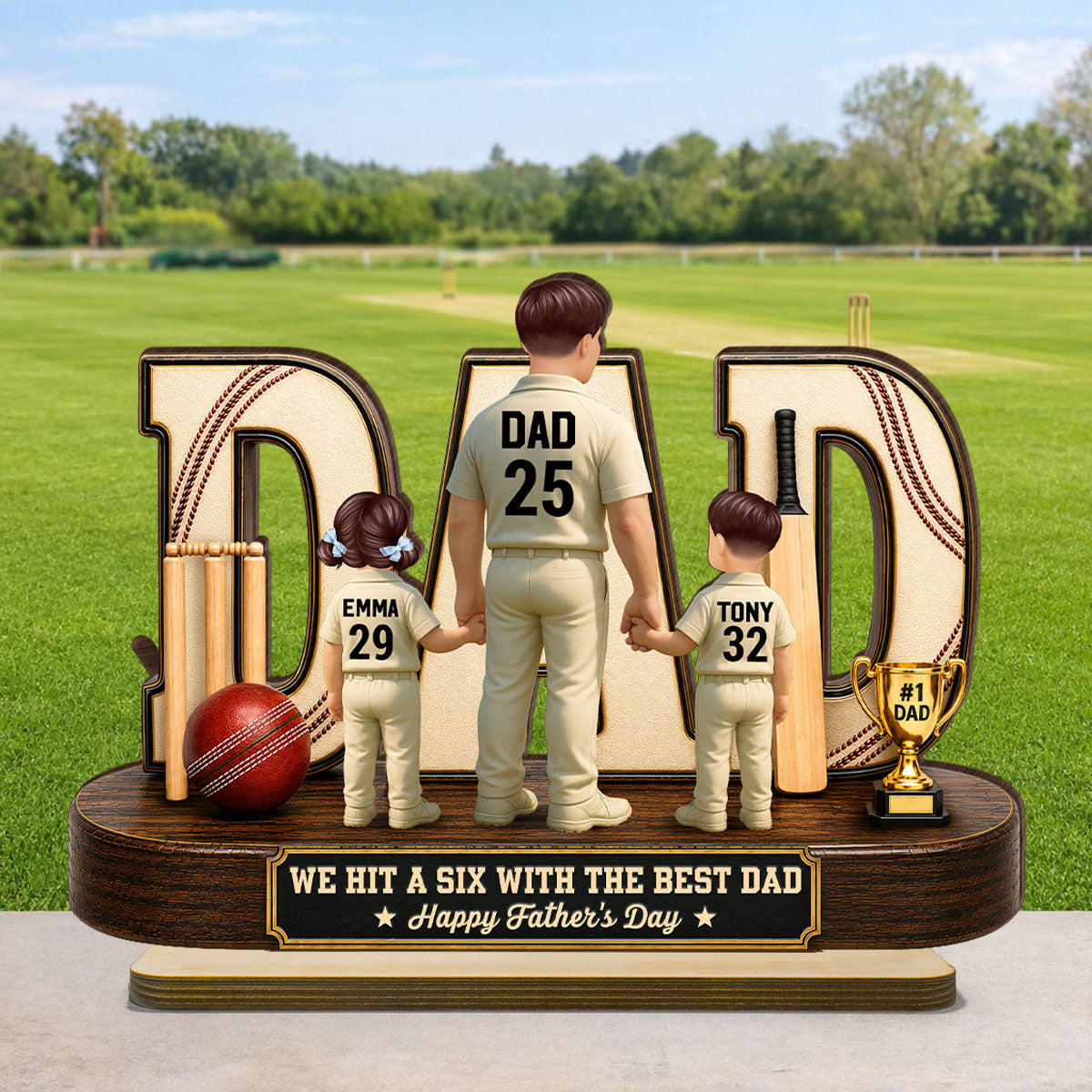 Cricket Dad Legend Hit A Six With The Best Dad - Personalized 2-Layered Wooden Plaque - Gift For Dad, Husband, Cricket Lovers