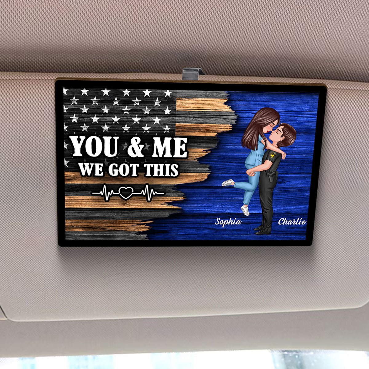 Hero Couple Hugging Kissing Half Flag Gift by Occupation Gift For Her Gift For Him Personalized Car Visor