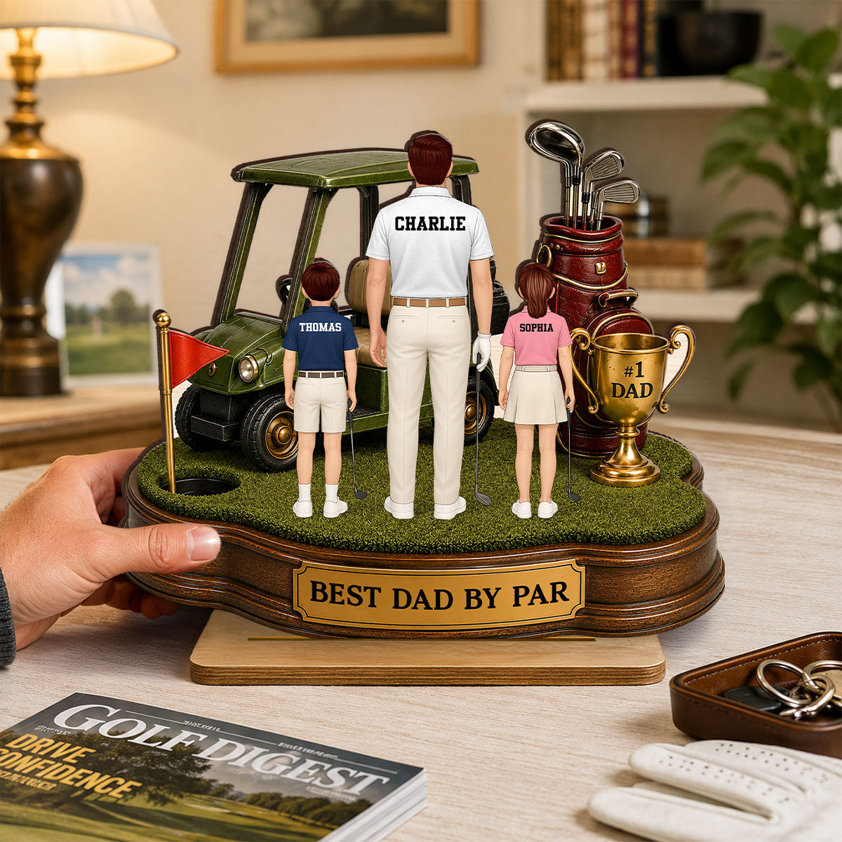 Best Dad By Par Golf Dad & Kids - Personalized 2-Layered Wooden Plaque - Gift For Dad, Husband