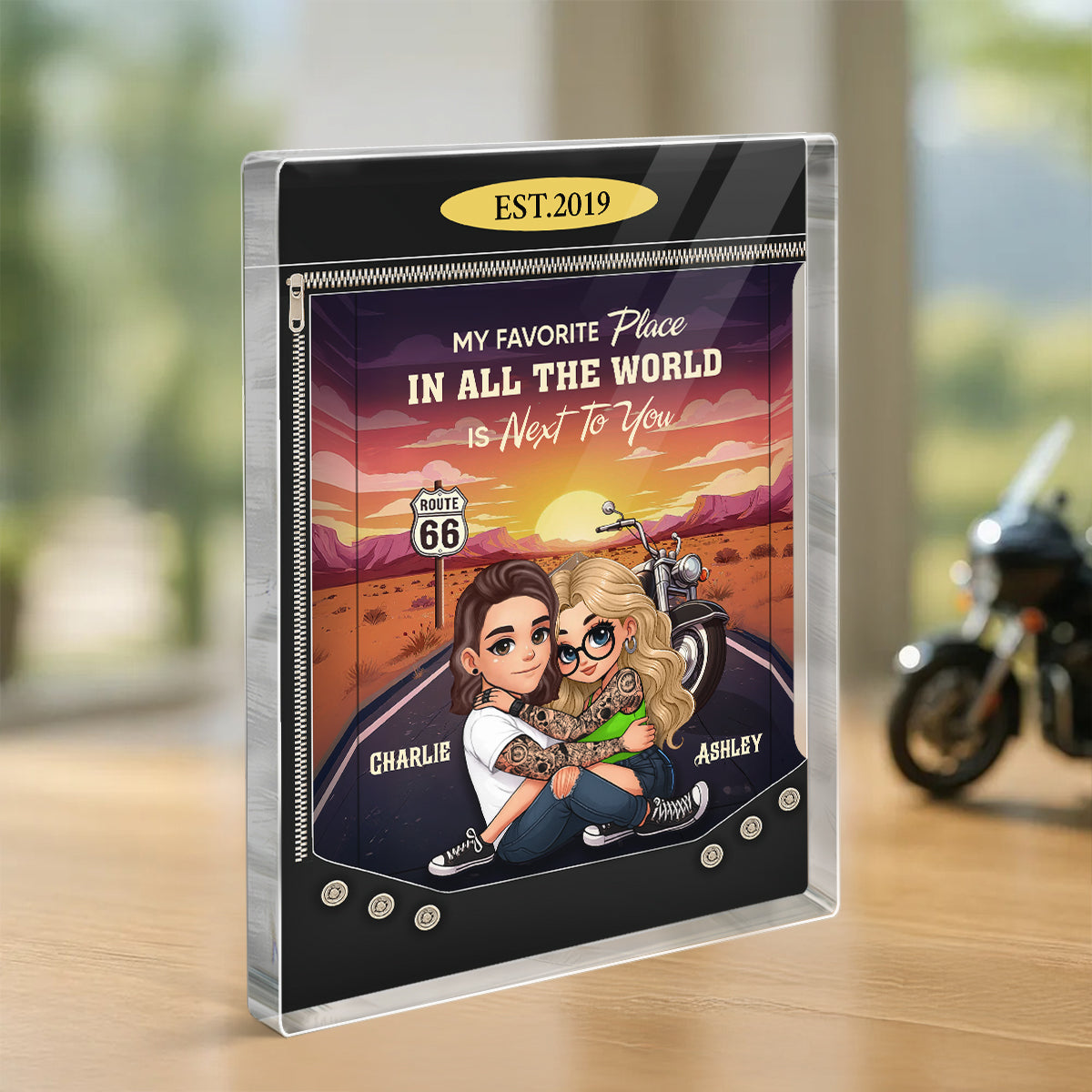 Biker Couples 3D Effect Toy Box Action Figure Personalized Acrylic Block