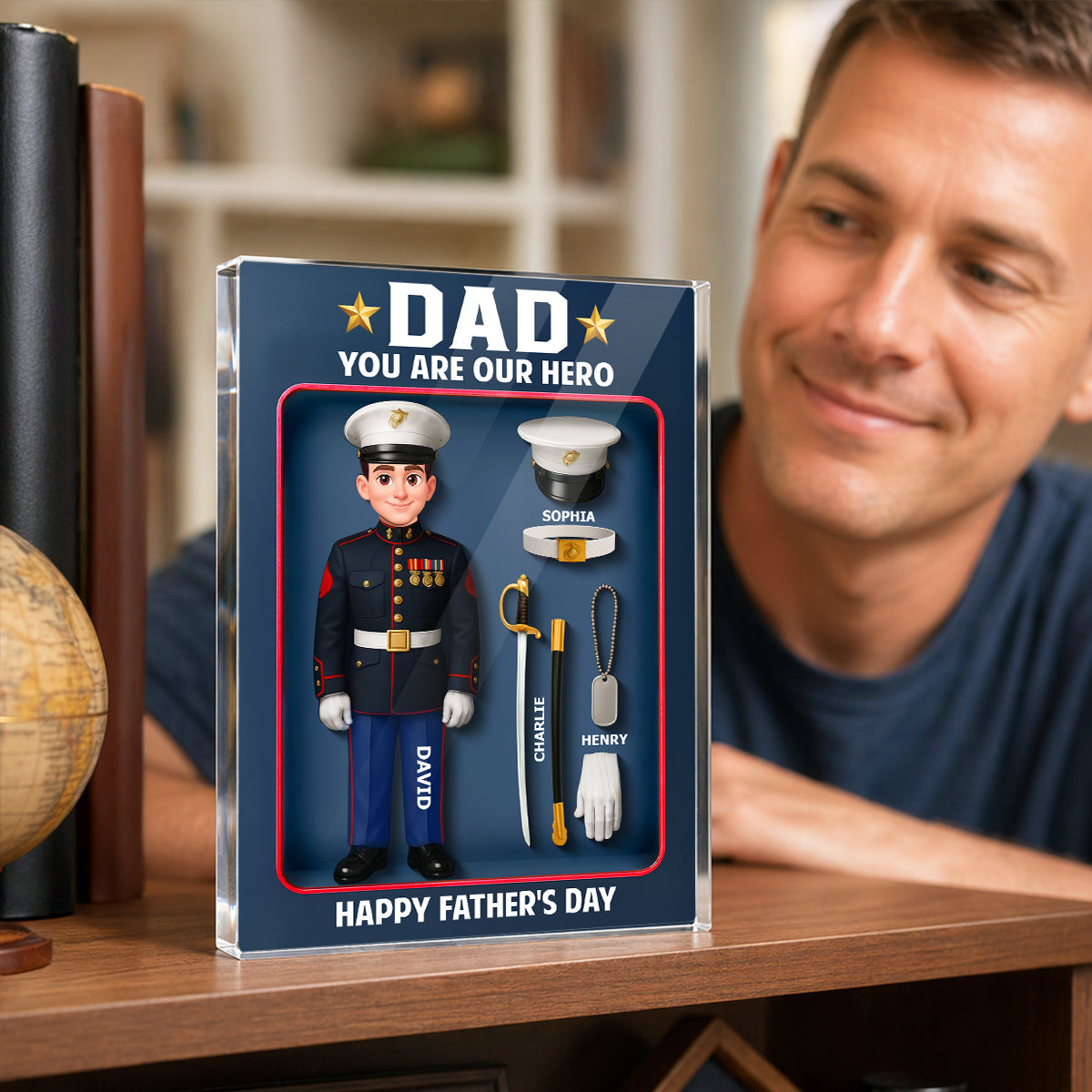 American Marine Dad Hero - Personalized Acrylic Block Plaque - Gift For Marine Dad