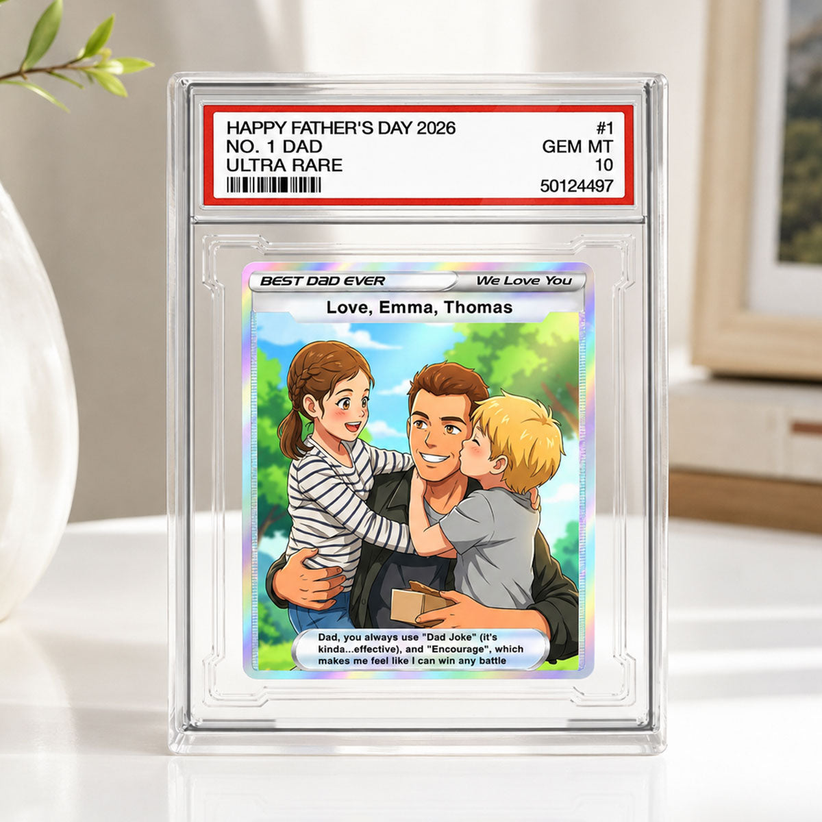 Best Dad Ever Trading Card Cartoon Style - Personalized Acrylic Block Plaque - Gift For Dad, Husband