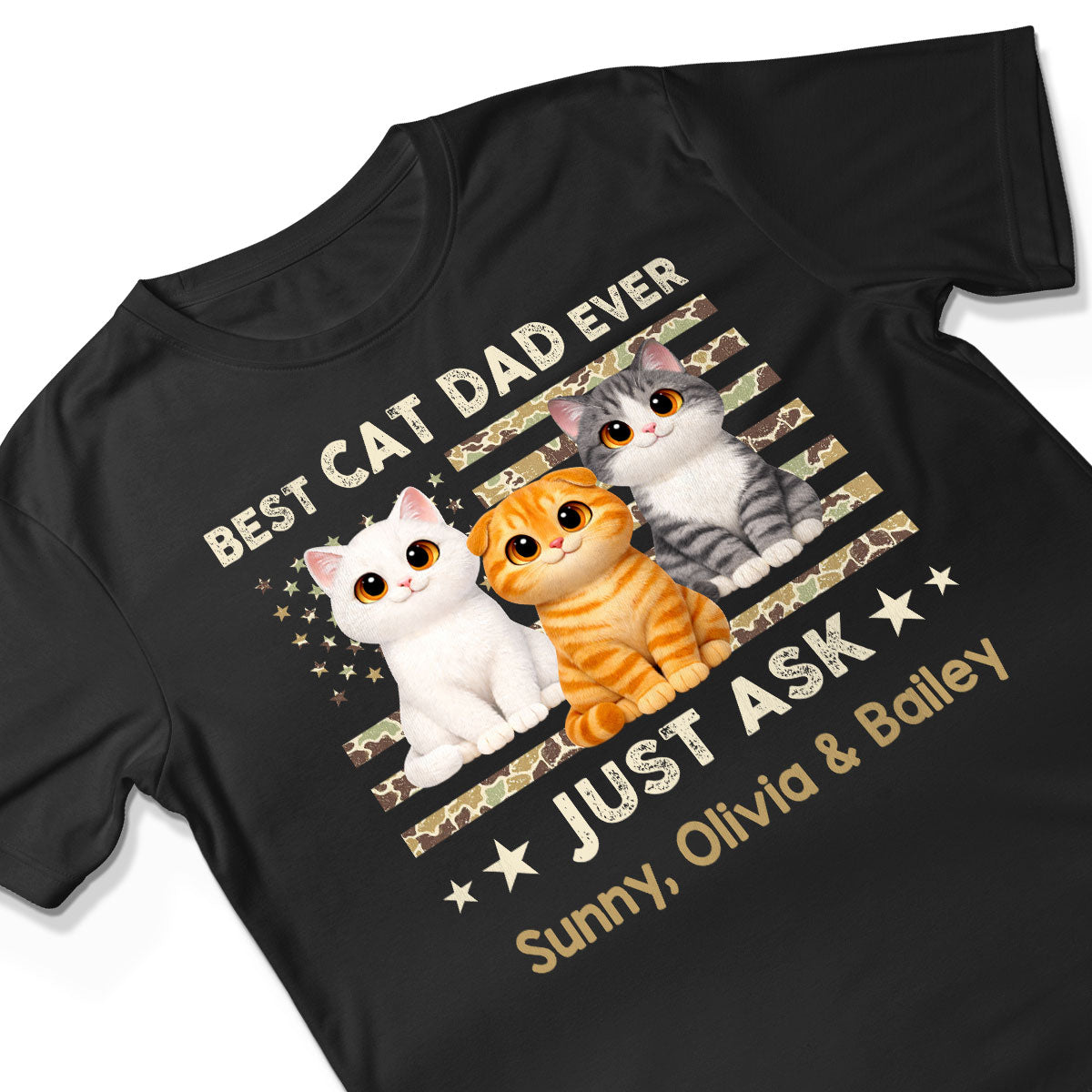 Best Cat Dad Ever Trendy Camouflage Pattern Nation Flag - Personalized Shirt - Father's Day Gift For Cat Dad, Cat Lovers