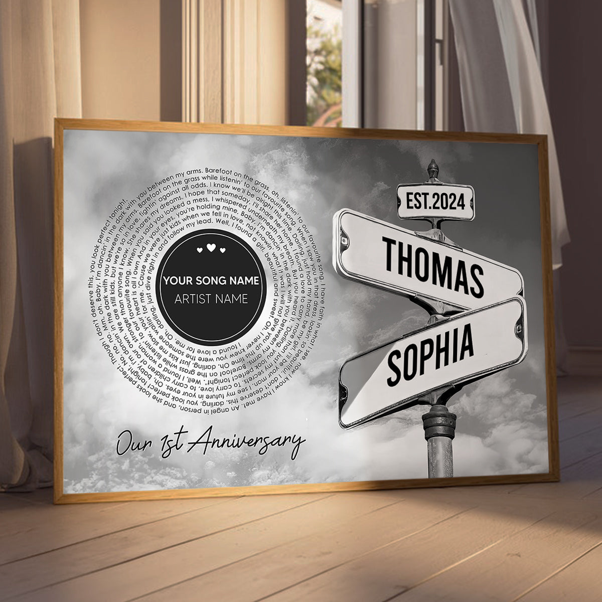 Vintage Crossroads Street Sign Song Lyrics Art Personalized Poster, Anniversary Gift For Girlfriend Boyfriend Wife Husband