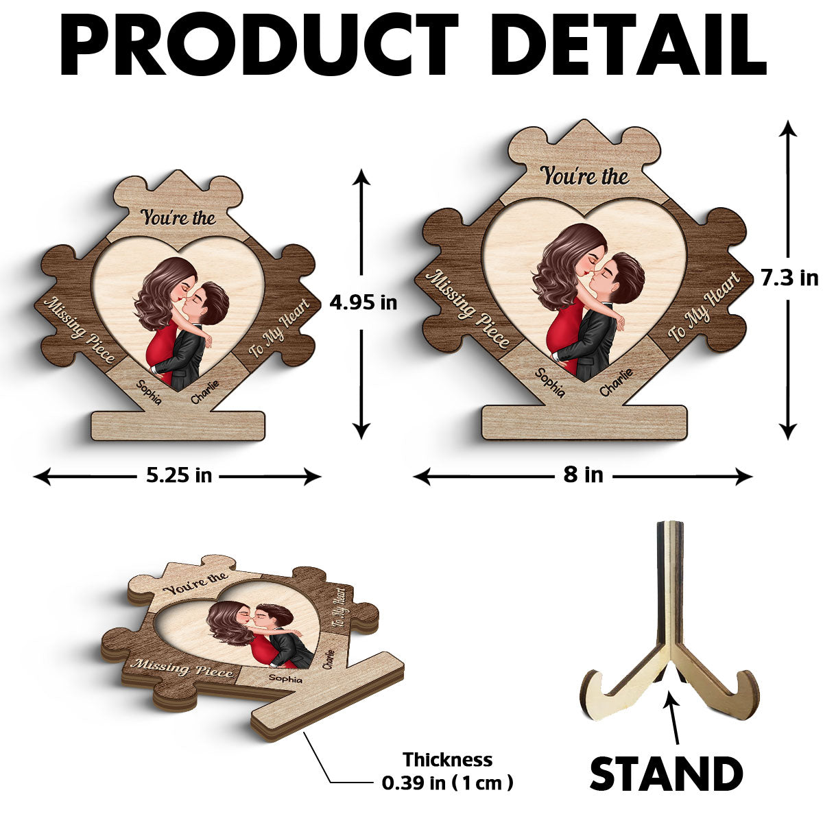 Couple Kissing In Puzzle Piece Personalized 2-layer Wooden Plaque, Gift For Him, For Her