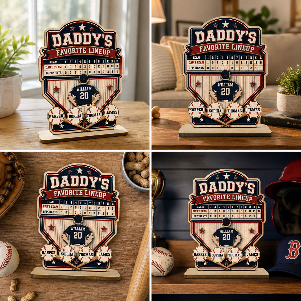 Baseball Dad Favorite Lineup - Personalized Wooden Plaque - Gift for Dad, Husband
