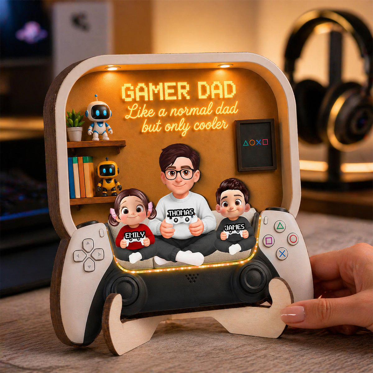 Gamer Dad And Kids - Personalized 2-Layered Wooden Plaque - Gift For Dad, Husband, Gamers