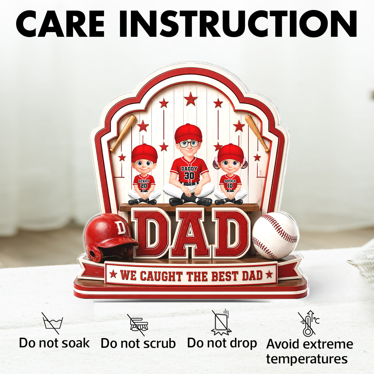 Baseball Best Dad & Kids - Personalized Acrylic Block Plaque - Gift For Dad, Husband