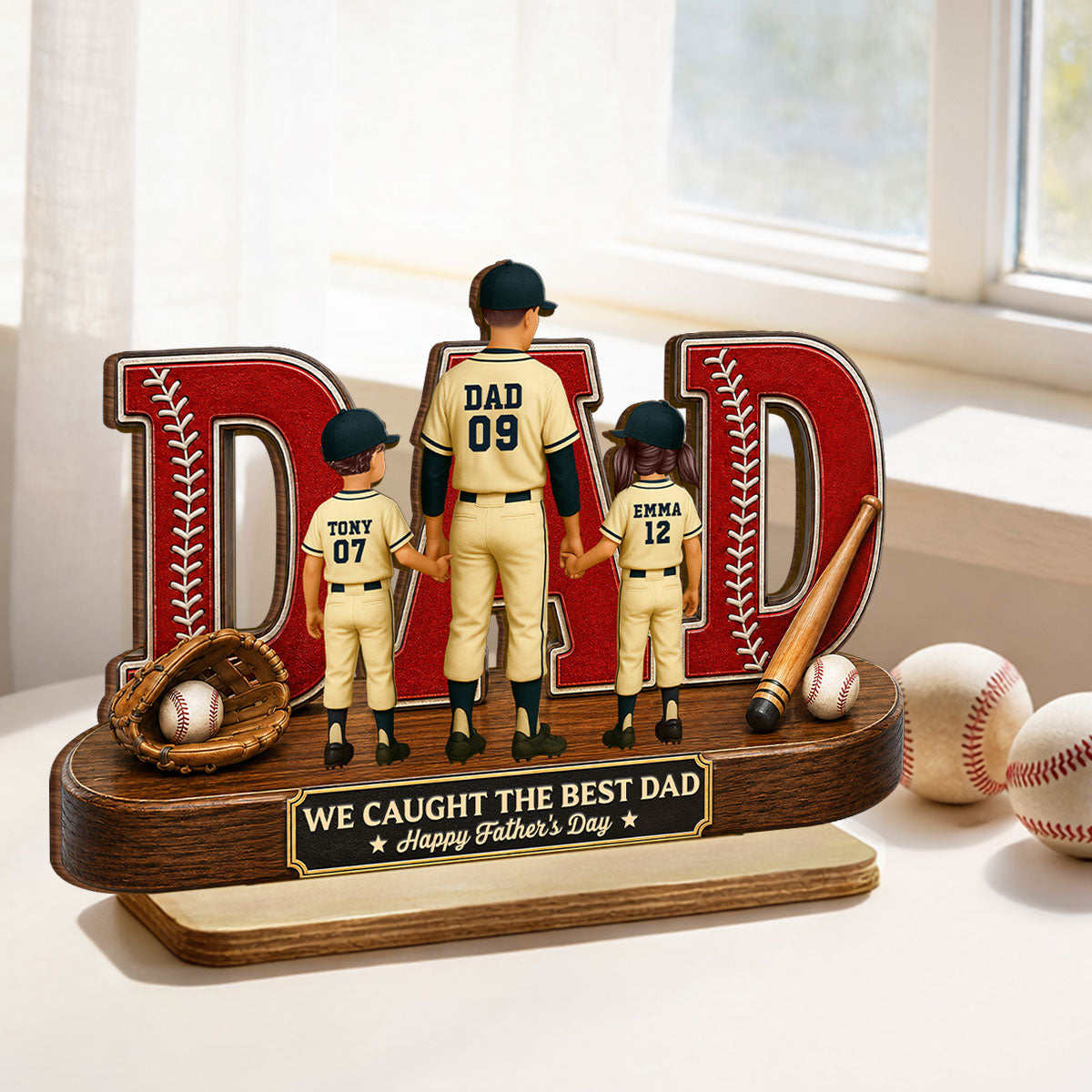 Baseball Dad Legend We Caught The Best Dad - Personalized 2-Layered Wooden Plaque - Gift For Dad
