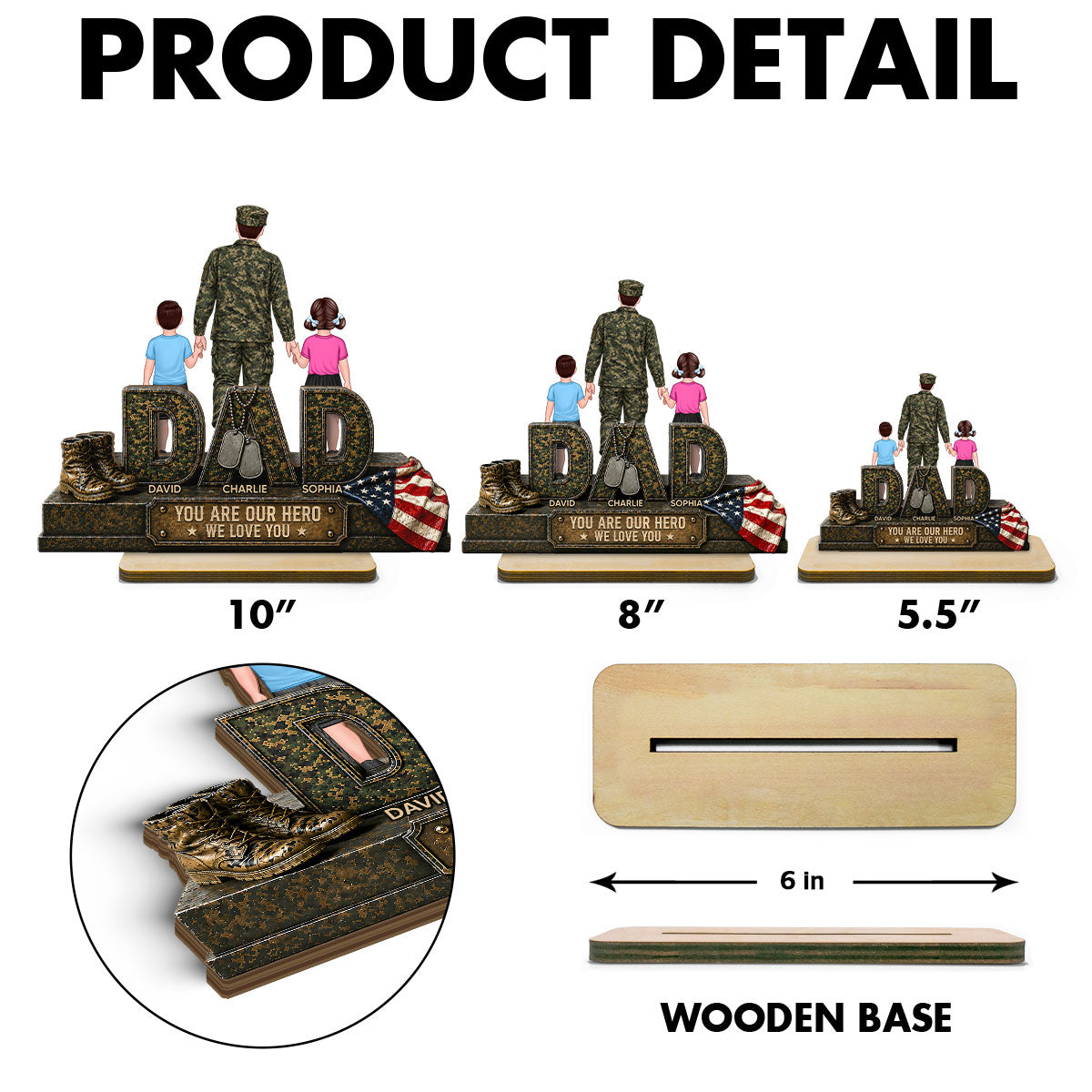 Army Dad You Are Our Hero - Personalized 2-Layered Wooden Plaque - Gift For Dad, Husband