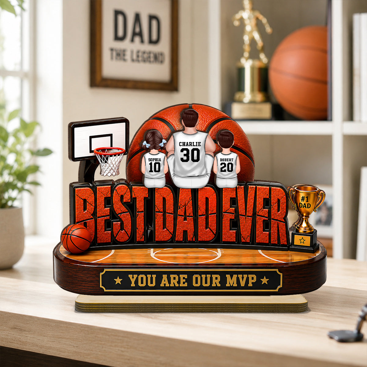 Best Dad Ever Basket Dad & Kids - Personalized 2-Layered Wooden Plaque - Gift For Dad, Husband