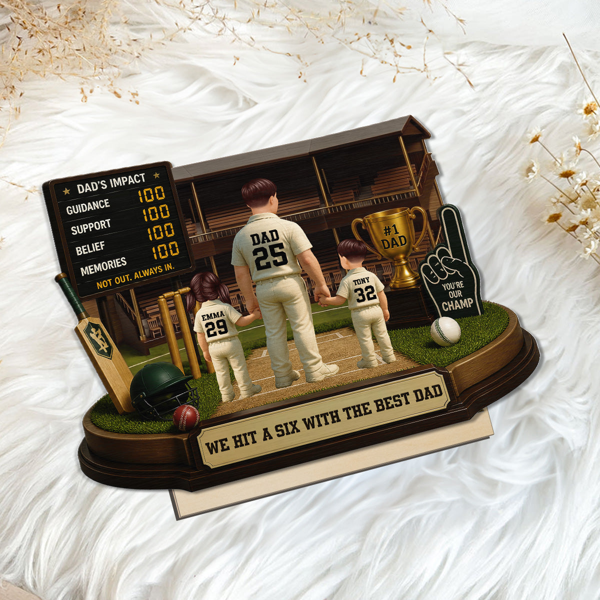 Hit A Six With The Best Dad Cricket Dad - Personalised 2-Layered Wooden Plaque - Gift For Husband, Dad