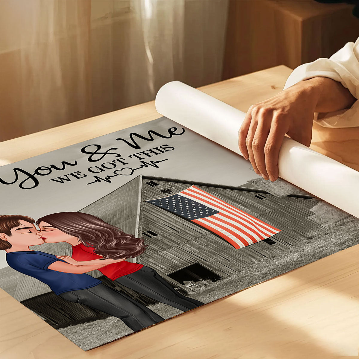 Retro Barn American Flag Thin Blue Line Hero Couple Personalized Poster, Anniversary Gift For Him, Her, Husband, Wife, Proud Occupation