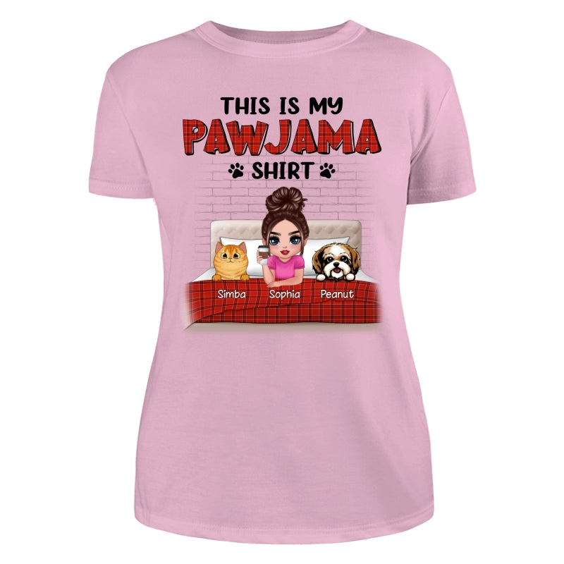 This Is My Pawjama Shirt Dogs Cats On Bed Checkered Pattern Personalized Shirt