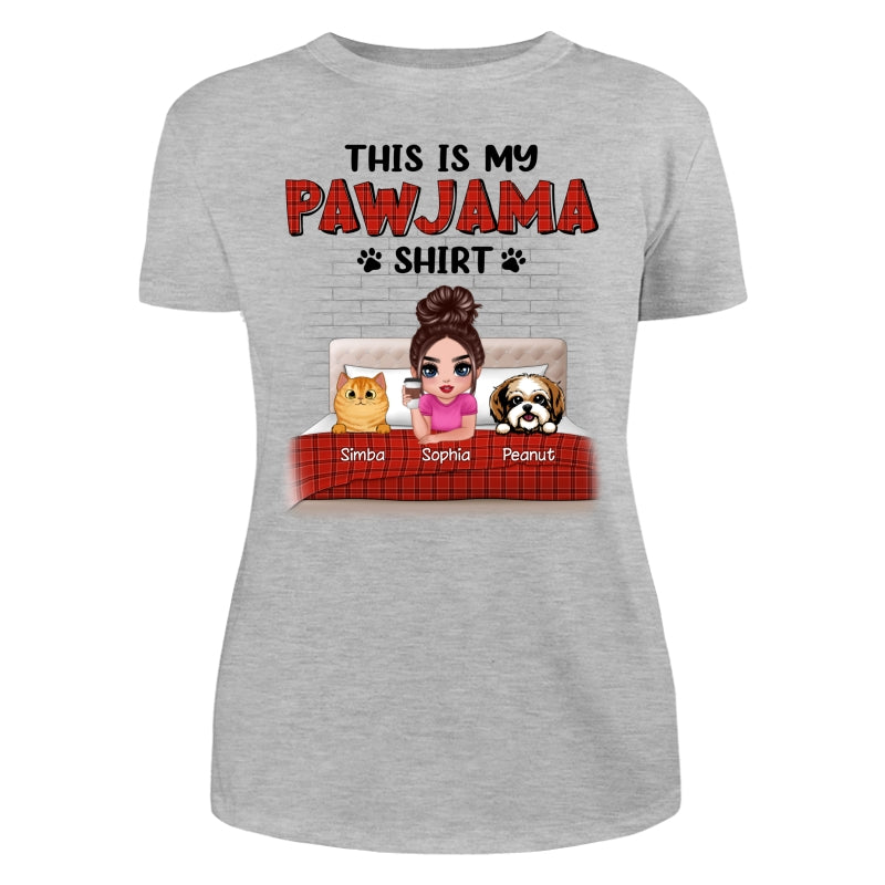This Is My Pawjama Shirt Dogs Cats On Bed Checkered Pattern Personalized Shirt