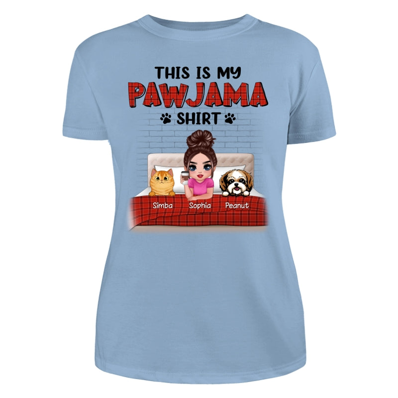 This Is My Pawjama Shirt Dogs Cats On Bed Checkered Pattern Personalized Shirt