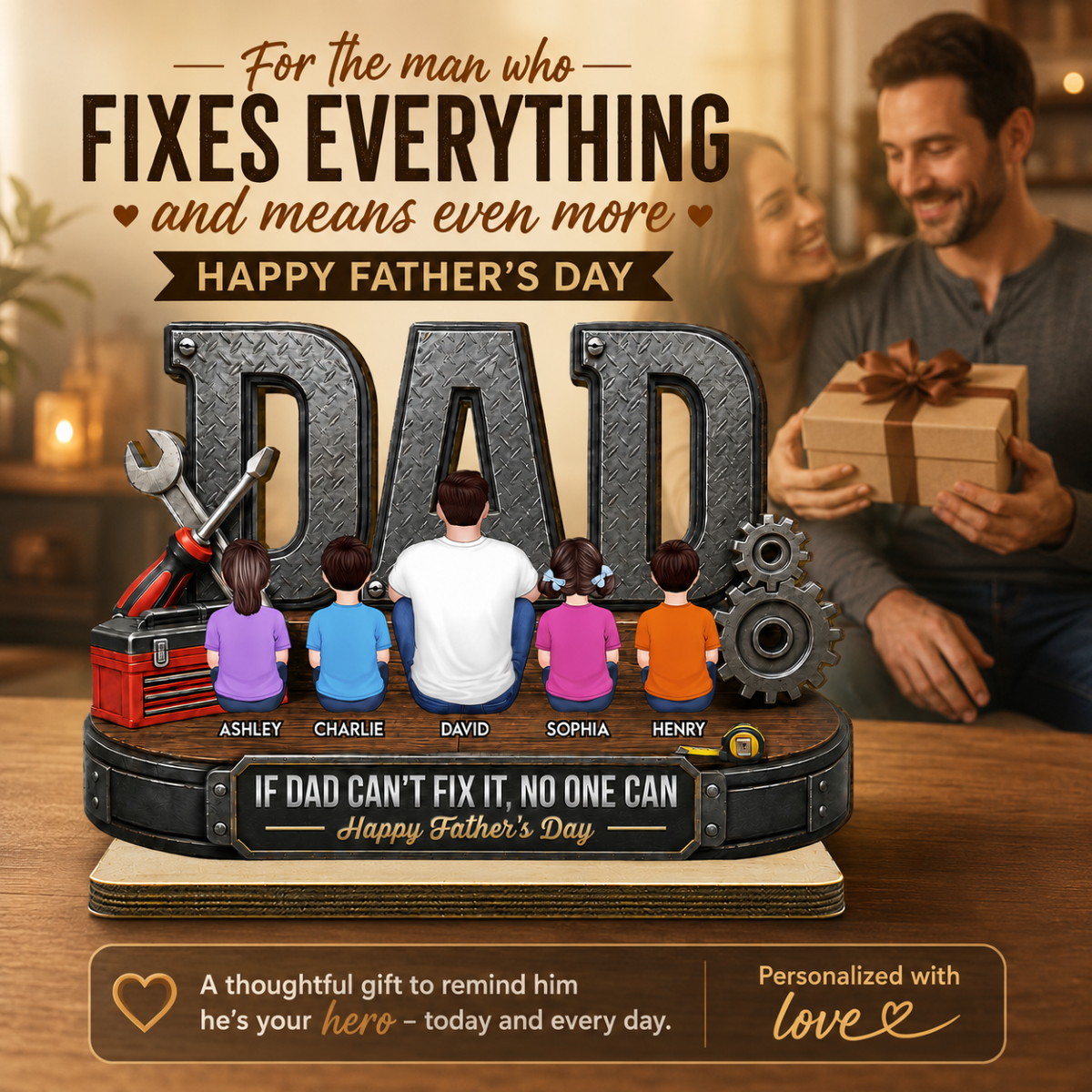 If Dad Can't Fix It No One Can - Personalized 2-Layered Wooden Plaque - Gift For Dad, Husband, DIY Dad, Handyman
