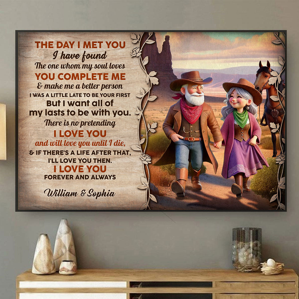 The Day I Met You Cowboy Happy Old Couple Personalized Poster, Anniversary Gift For Him, For Her, Husband, Wife