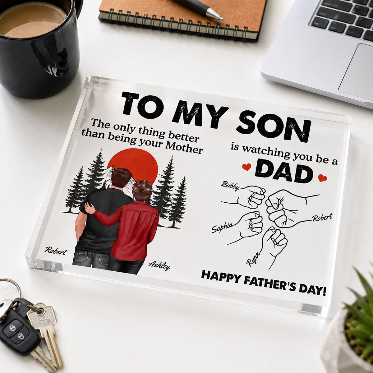 Retro Vintage Sunset To My Son Watching You Be A Dad - Personalized Acrylic Block Plaque - Gift For Son