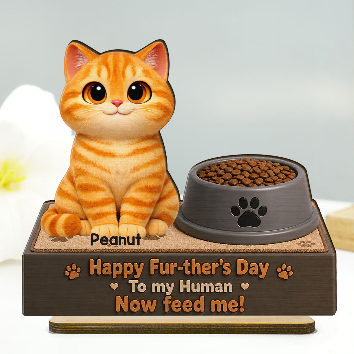 Cute Fluffy Cats Happy Fur-ther's Day Human - Personalized 2-Layered Wooden Plaque - Funny Gift For Cat Dad, Cat Lovers