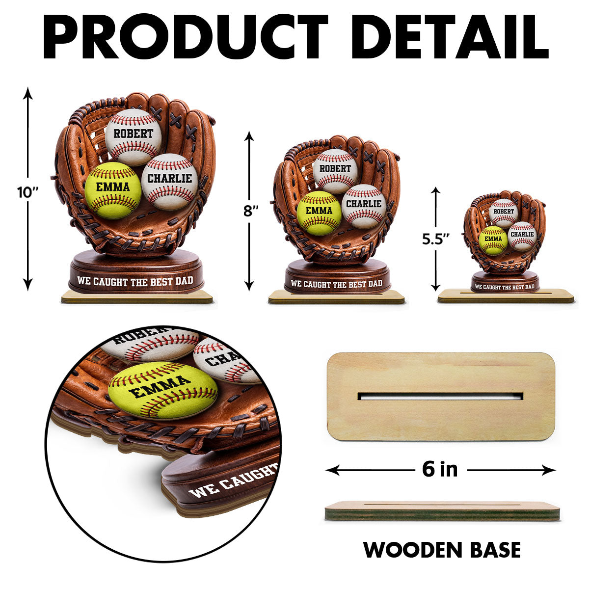 We Caught The Best Dad Baseball Glove - Personalized 2-Layered Wooden Plaque - Gift for Dad, Husband