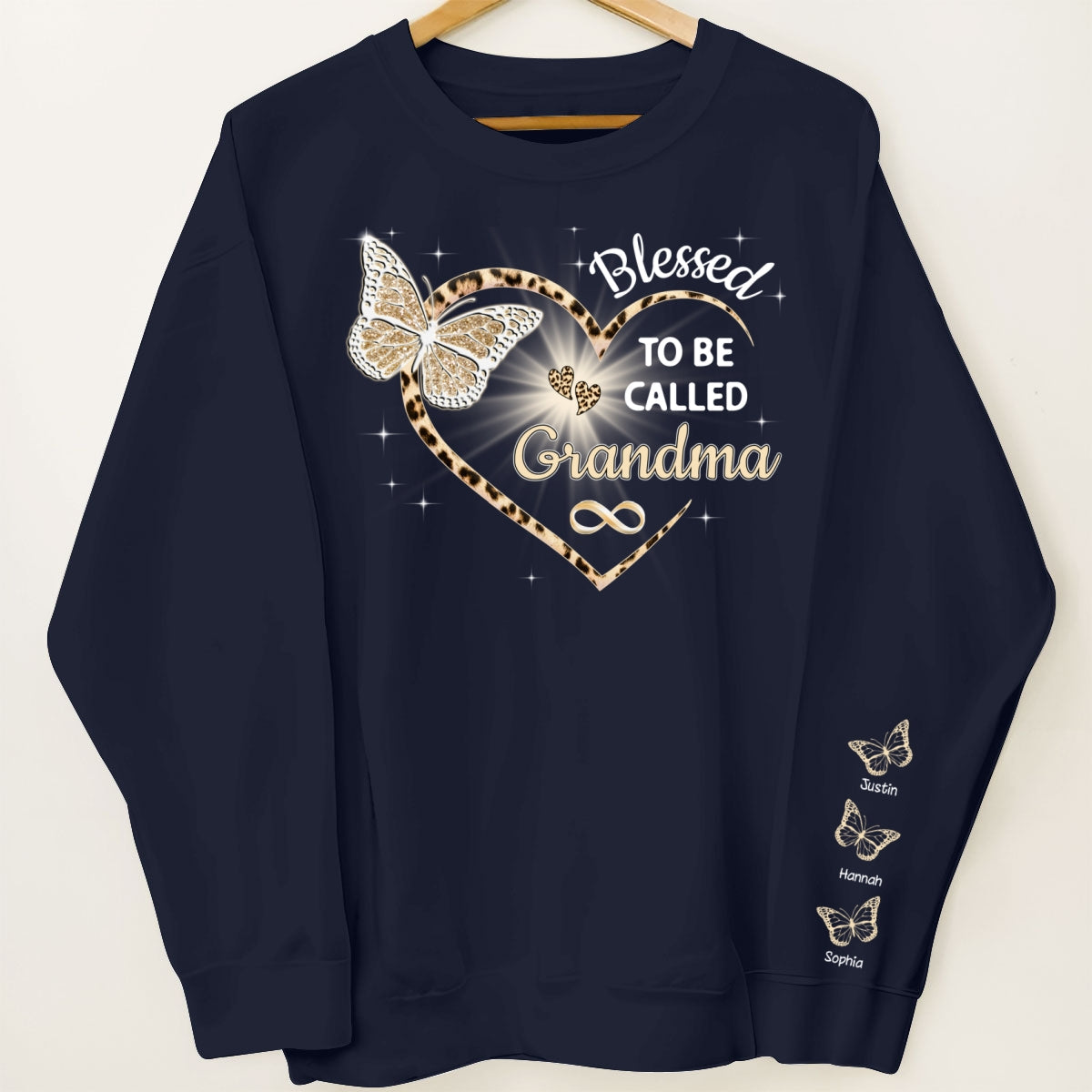 Blessed To Be Called Grandma Butterflies Heart Personalized Sleeve Printed Sweatshirt