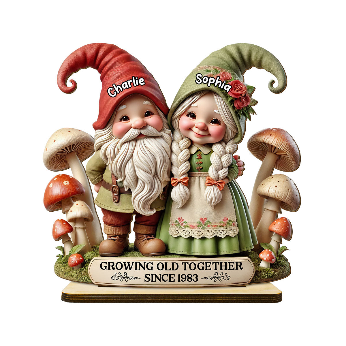 3D Effect Whimsical Gnome Couple Personalized Standing Wooden Plaque, Heartfelt Gift For Couple, For Him, For Her, Husband, Wife
