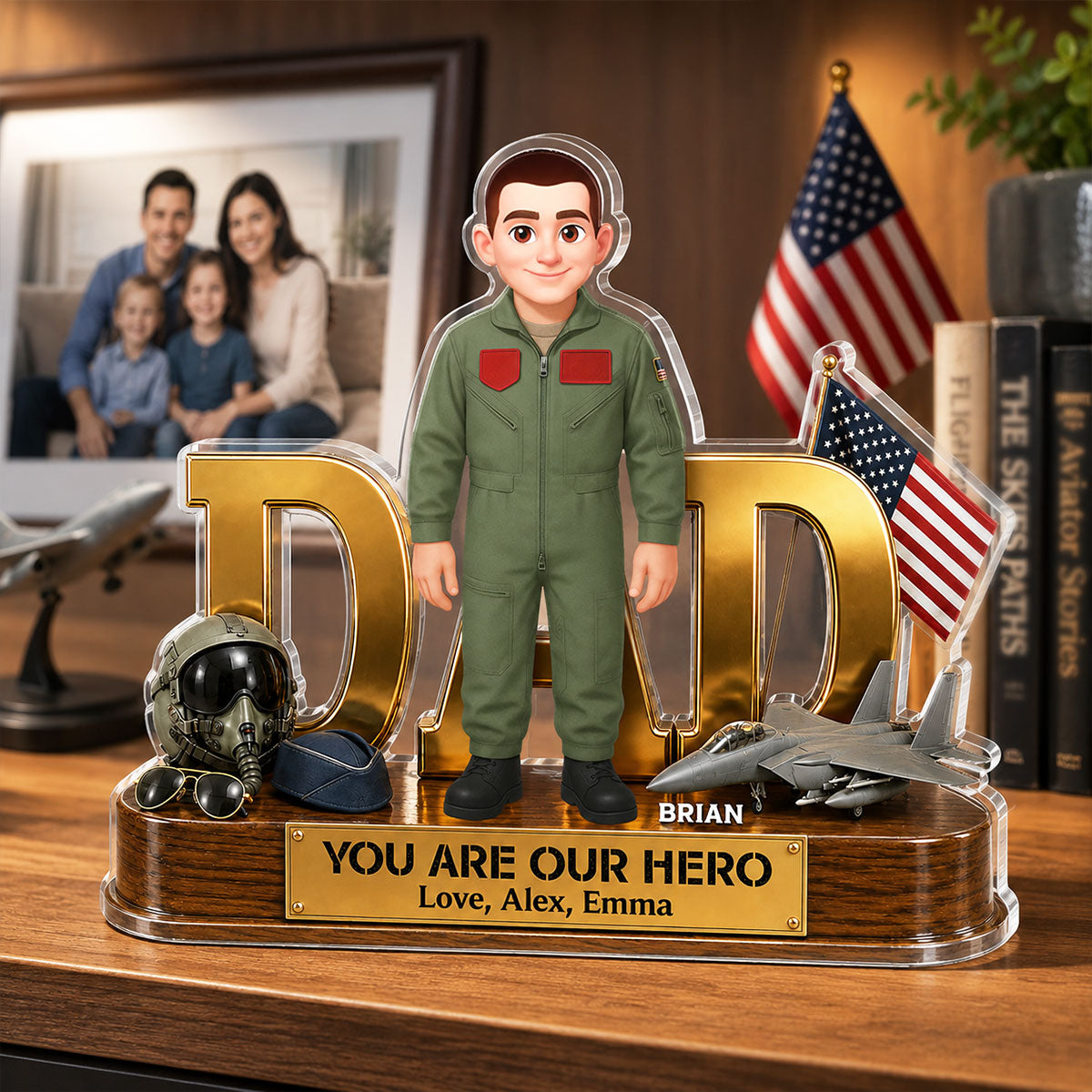 Proud American Air Force Dad You Are Our Hero - Personalized Acrylic Block Plaque - Gift For Dad
