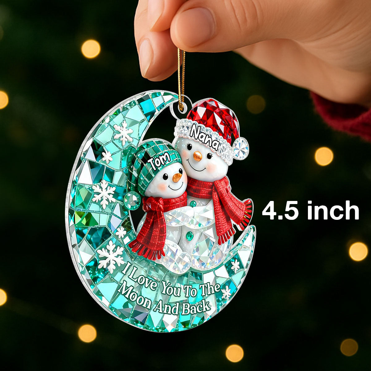 Snowman Grandma Grandkid 3D Crystal Effect - Personalized Acrylic Ornament - Christmas Gift for Grandma, Grandkids