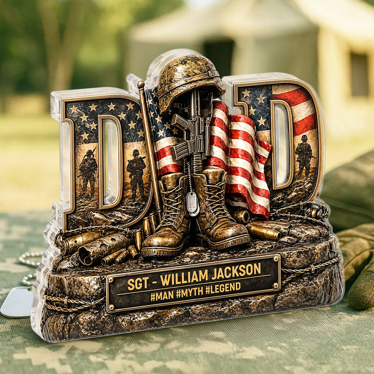 Proud American Veteran Dad - Acrylic Block Plaque - Gift For Dad, Husband