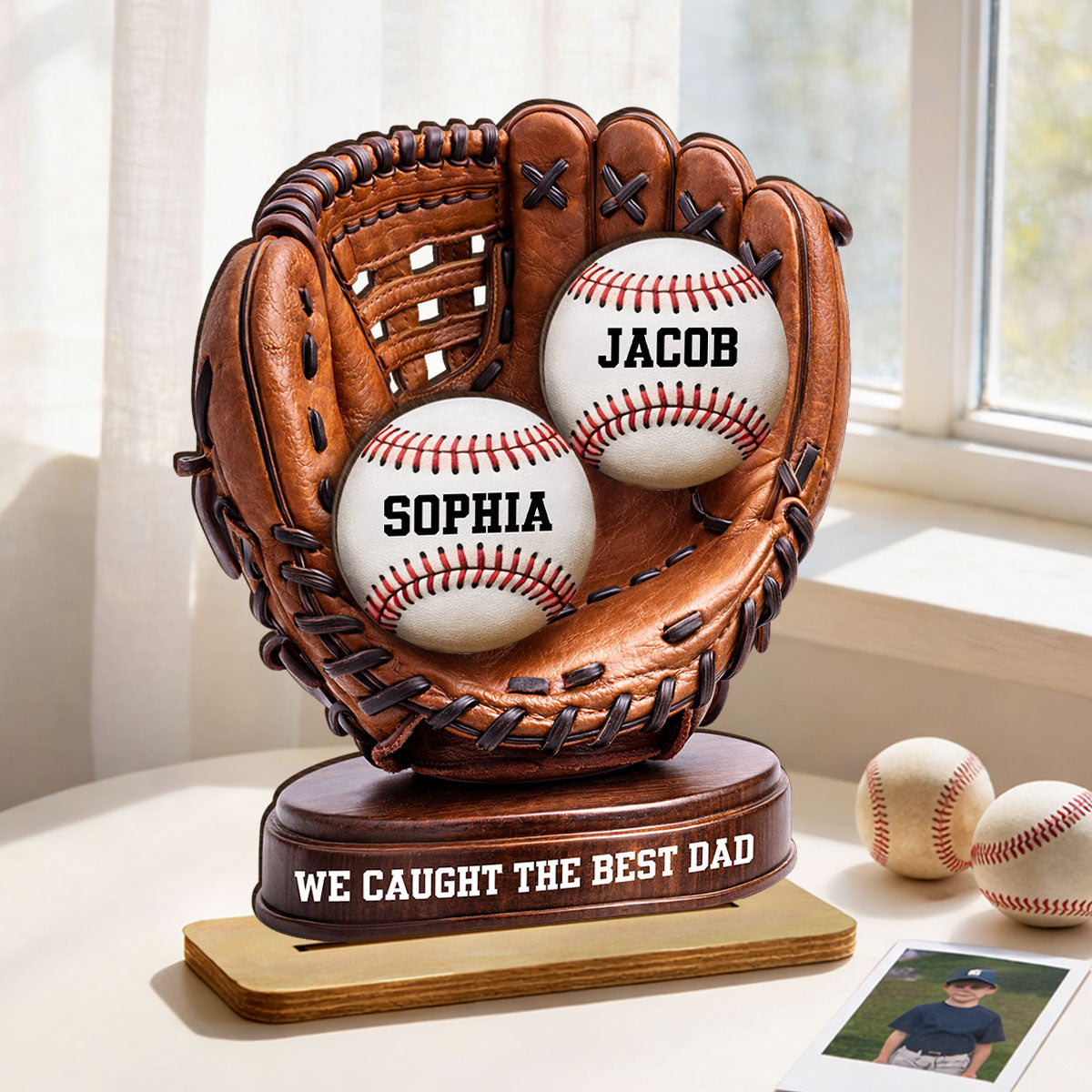 We Caught The Best Dad Baseball Glove - Personalized 2-Layered Wooden Plaque - Gift for Dad, Husband