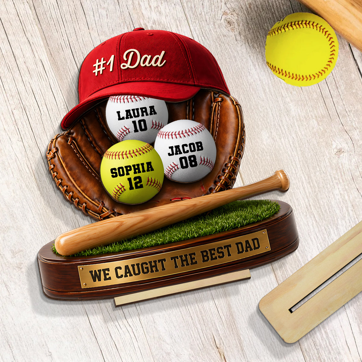 No 1 Baseball Dad - Personalized 2-Layered Wooden Plaque - Gift for Dad, Husband