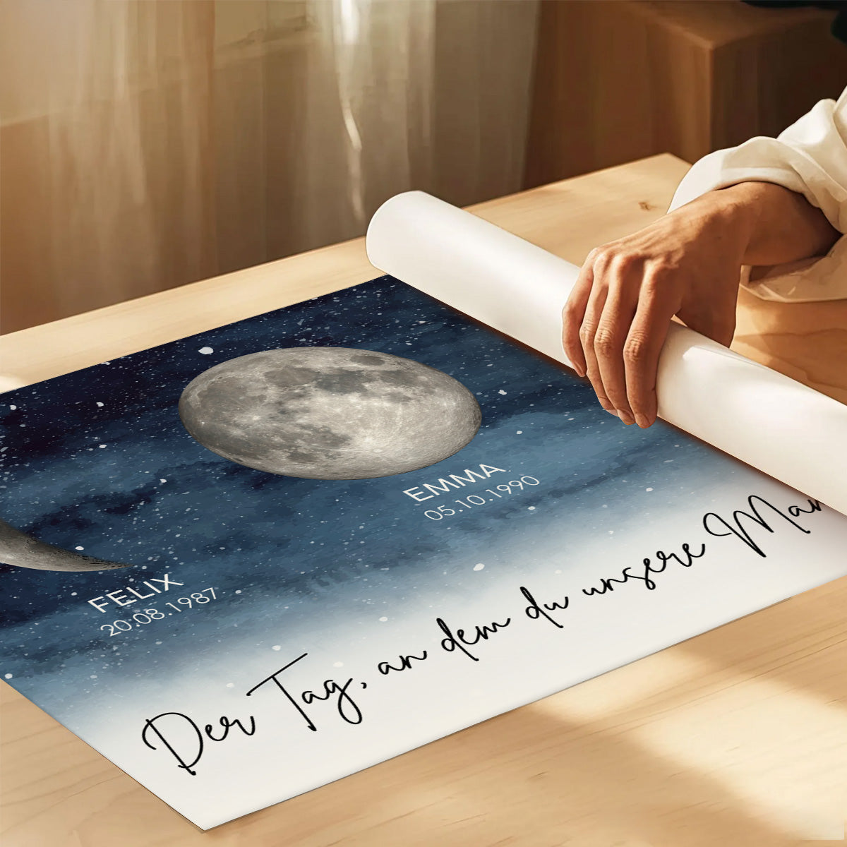 Sternennacht - Der Tag, an dem du Mama wurdest - Personalisiertes Poster mit Geburtsmondphase - Muttertagsgeschenk fr Mama