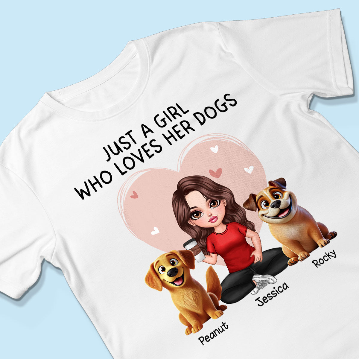 Just A Girl Who Loves Her Dogs Realistic Cartoon Dogs Personalized Shirt, Gift For Dog Lover