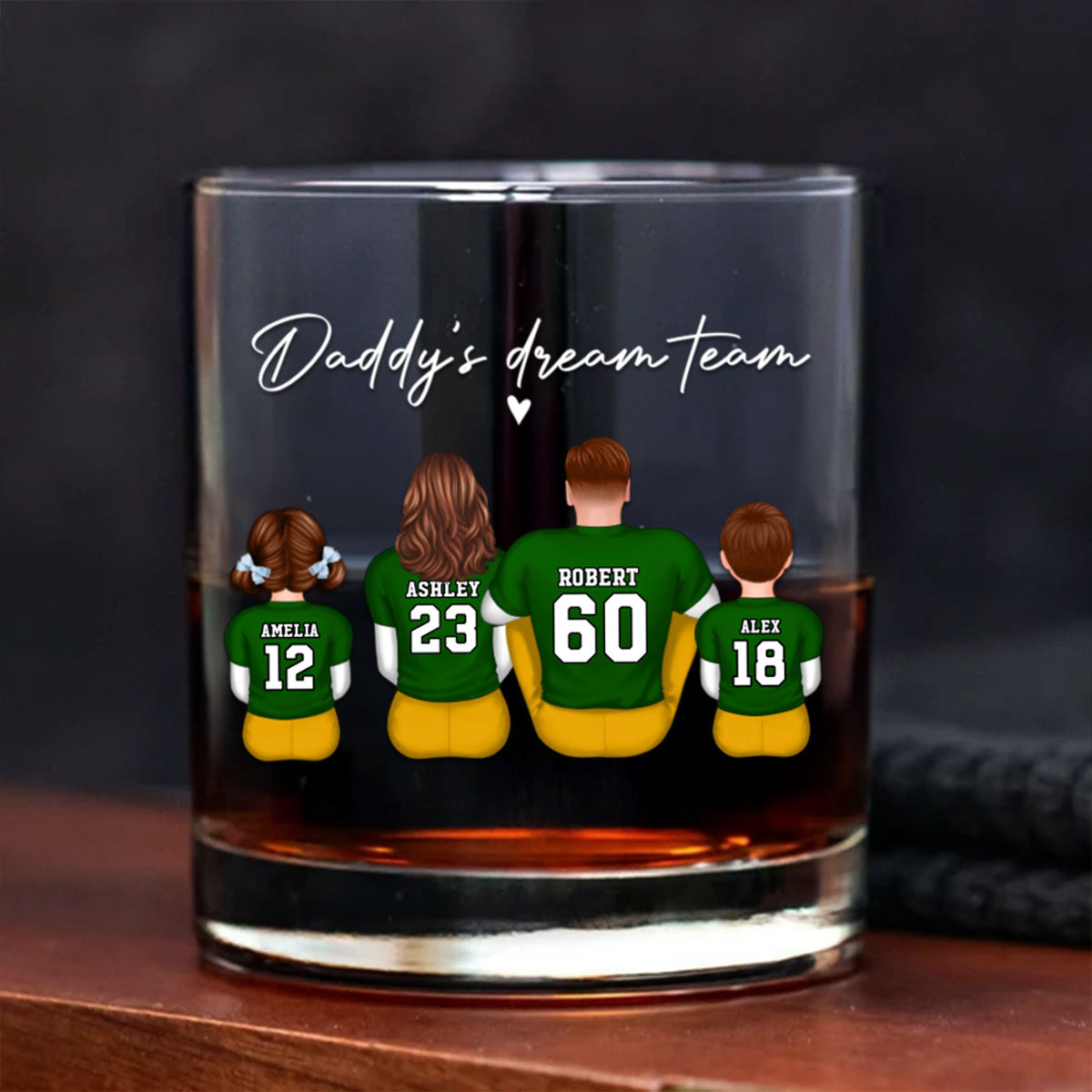Football Daddy's Dream Team Personalized Wine Glass, Father's Day Gift for Football Dads