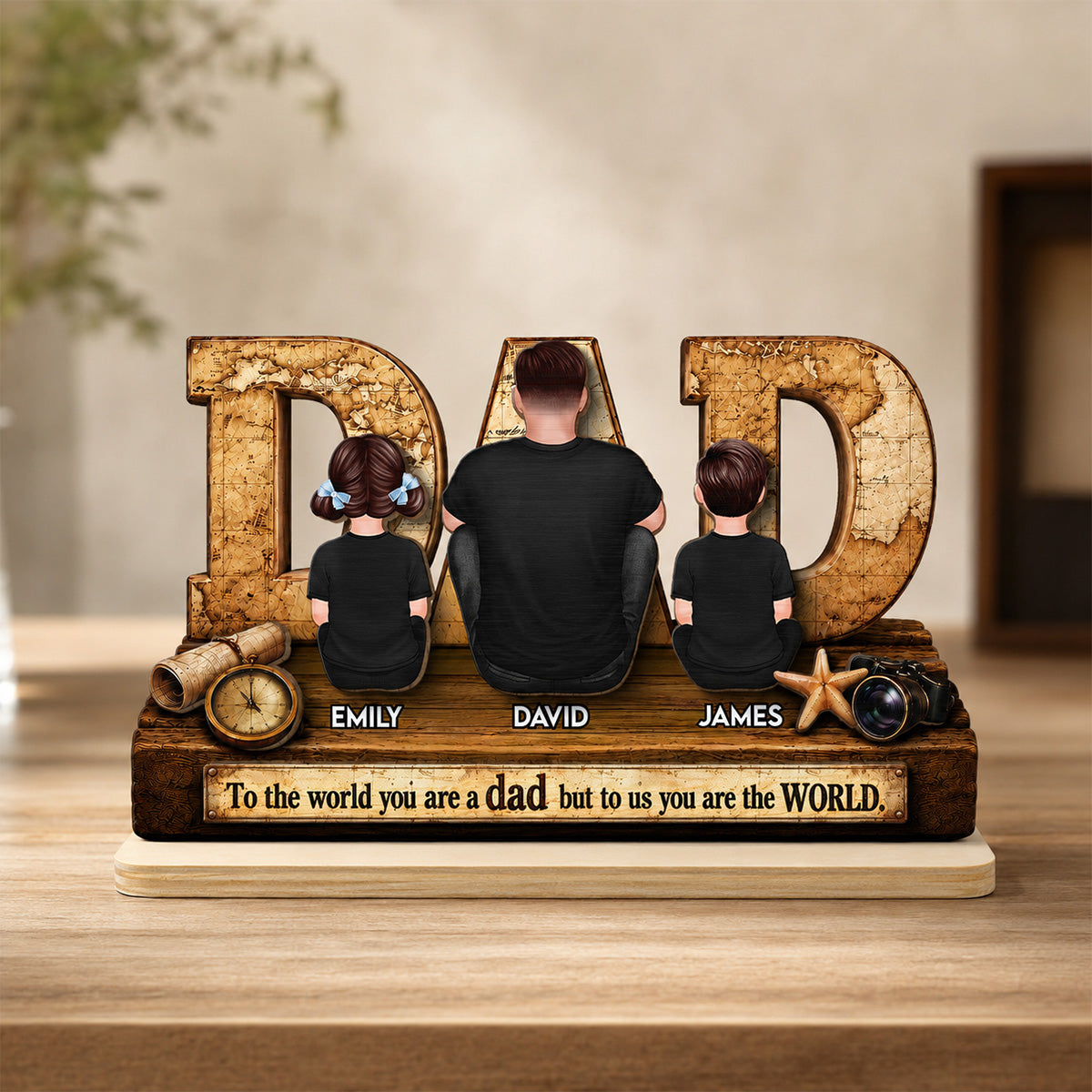 World Best Dad 2D Flat - Personalized Wooden Plaque - Gift for Dad, Husband