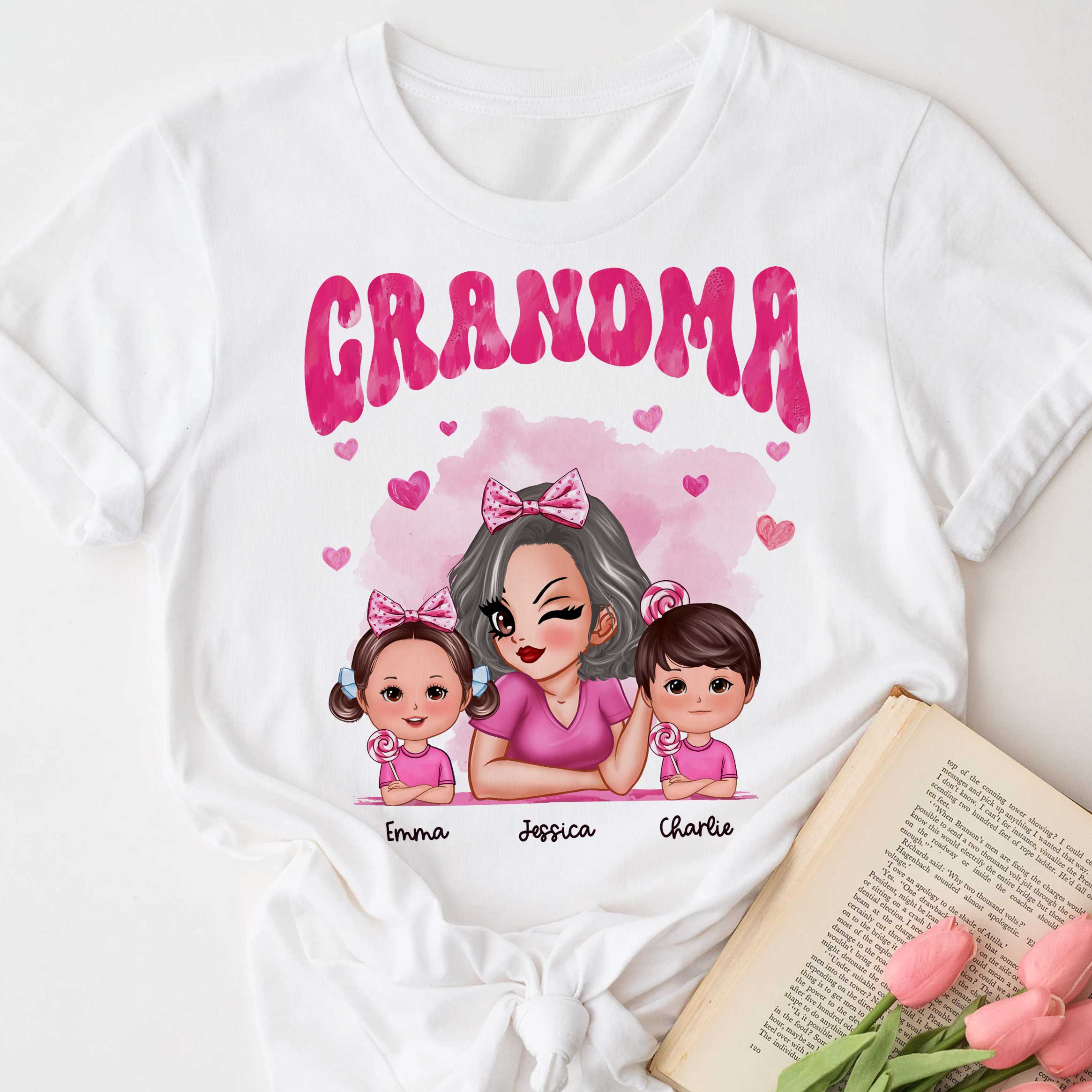 Pink Valentine's Grandma And Grandkids Personalized Shirt, Gift For Grandma