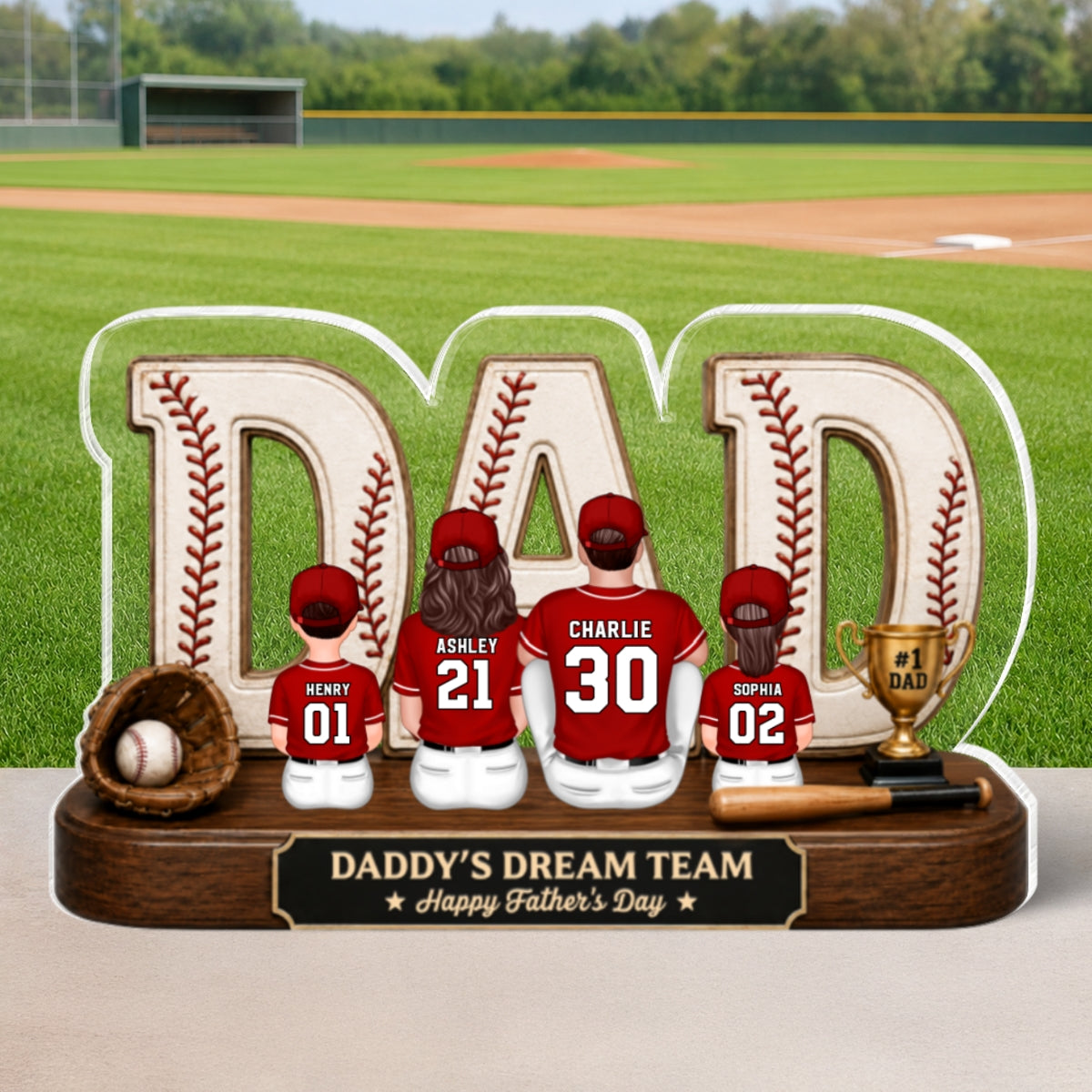 Baseball Daddy's Dream Team - Personalized Acrylic Block Plaque - Gift For Dad, Husband, Baseball Fans