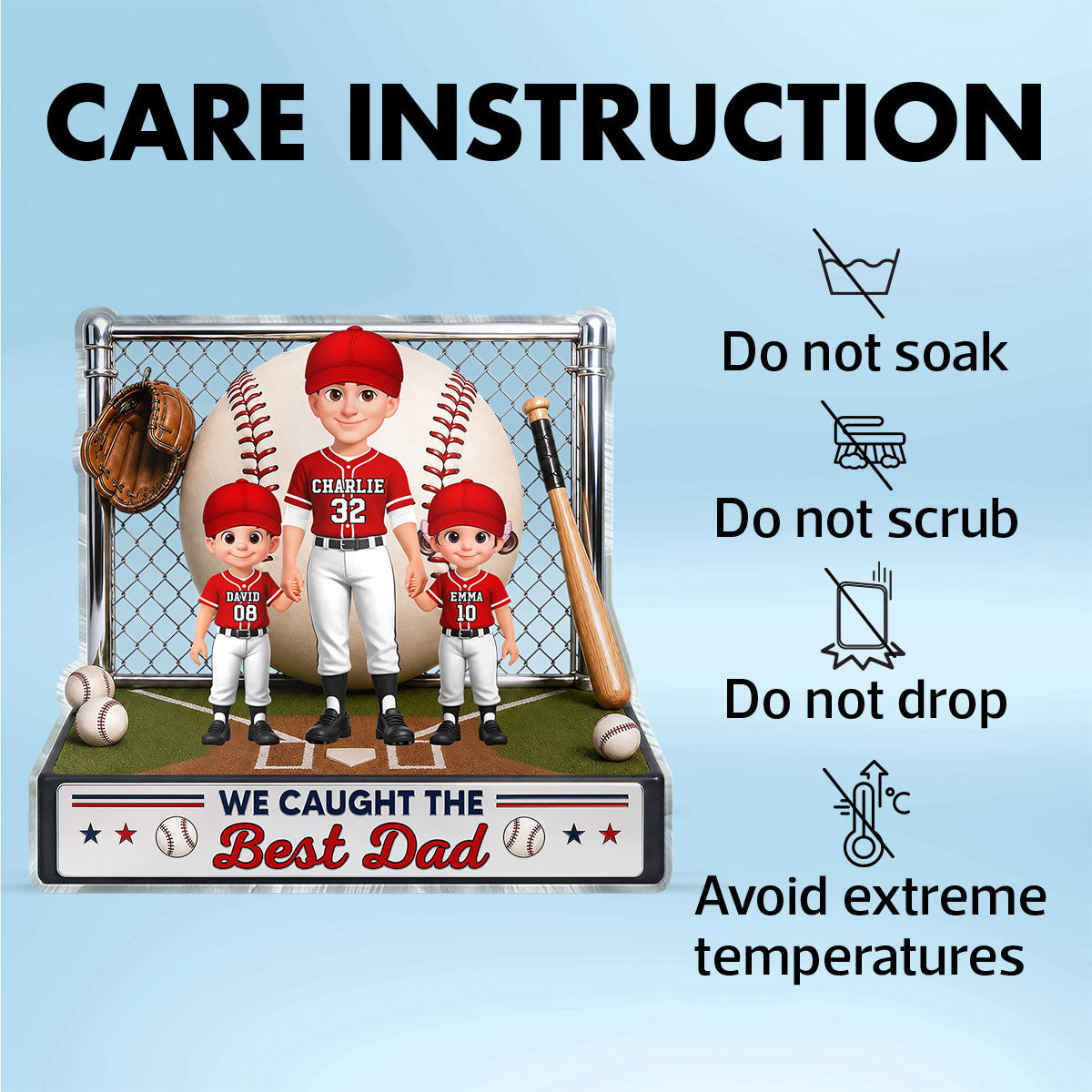 Baseball Dad And Kids We Caught The Best Dad - Personalized Acrylic Block Plaque - Gift For Dad, Husband