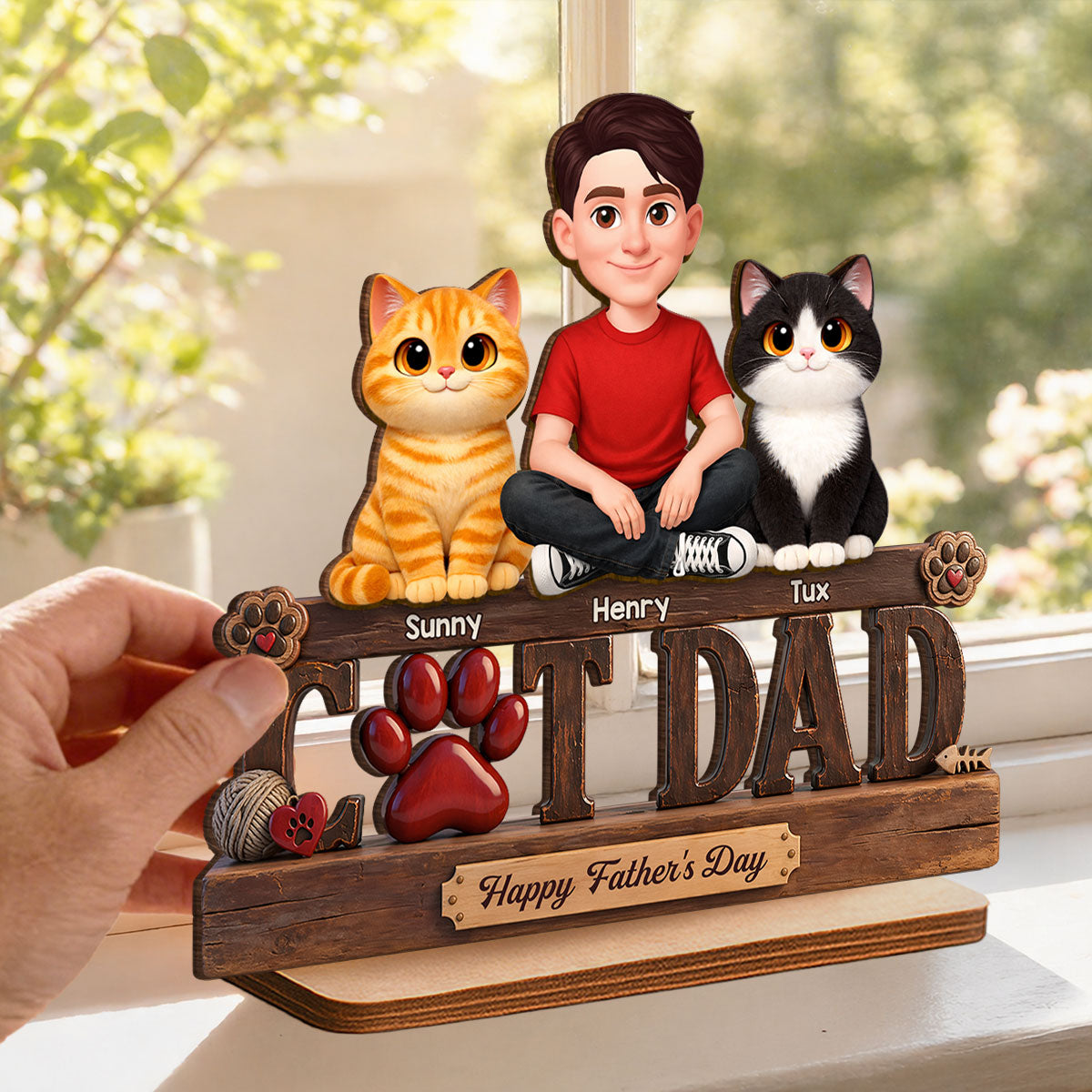Best Cat Dad Happy - Personalized 2-Layered Wooden Plaque - Gift For Cat Dad, Cat Lovers