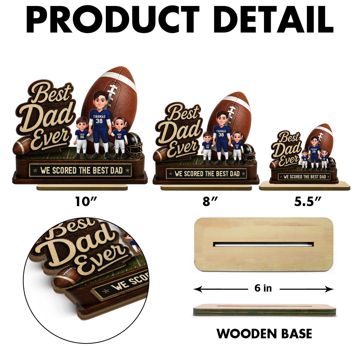 We Scored The Best Dad American Football Dad & Kids - Personalized 2-Layered Wooden Plaque - Gift For American Football Dad