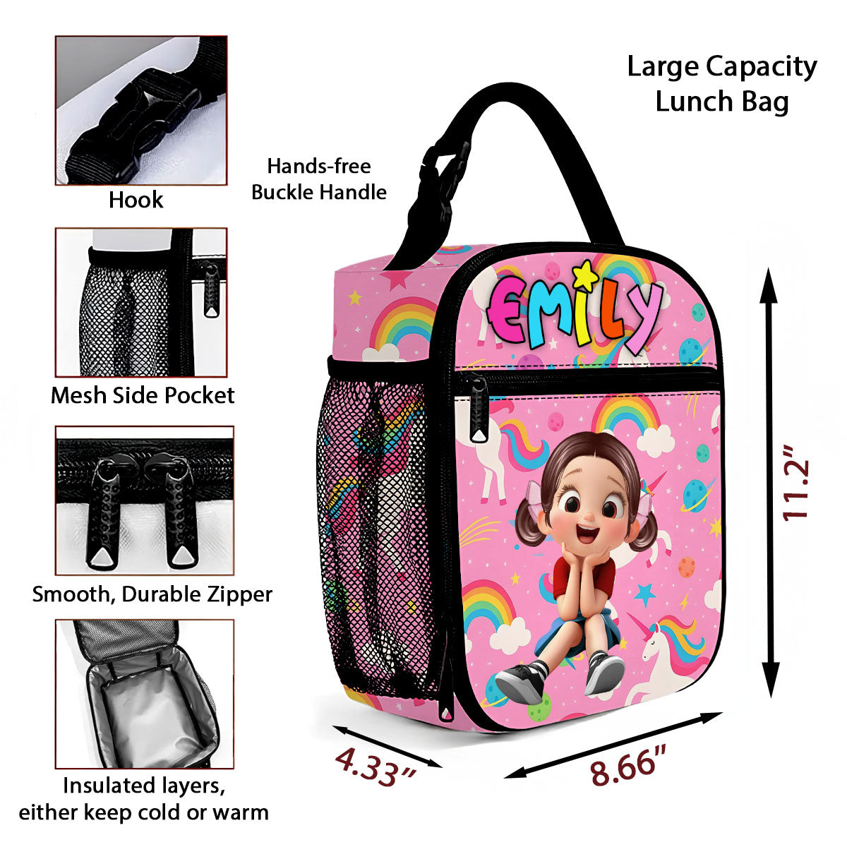 Custom Name Insulated Lunch Bag for Kids, Unique Designs for Boys & Girls, Keep Your Child’s Meals Fresh & Safe All Day