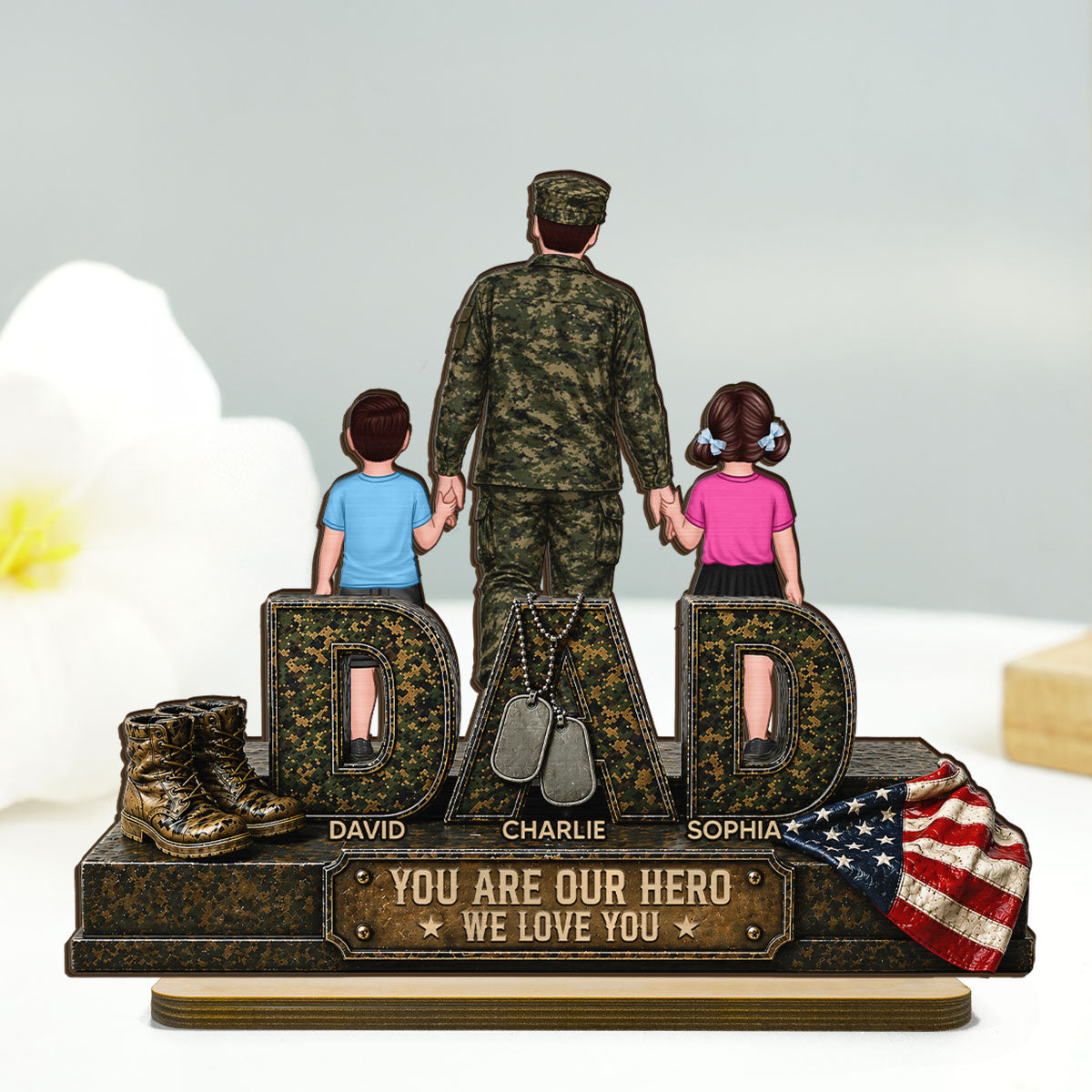 Army Dad You Are Our Hero - Personalized 2-Layered Wooden Plaque - Gift For Dad, Husband