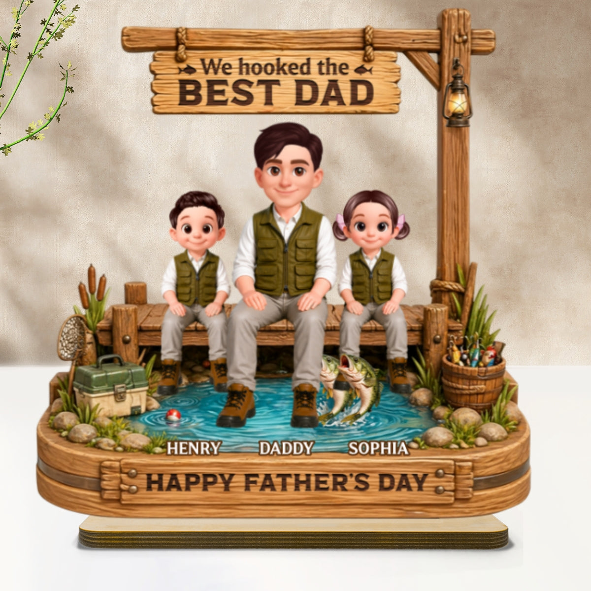 We Hooked The Best Dad Fishing - Personalized 2-Layered Wooden Plaque - Gift For Fishing Dad, Fishing Lovers