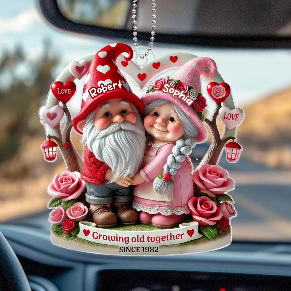 Gnome 3D Effect Old Couple Gift for him, Gift for her, Personalized Acrylic Car Hanger