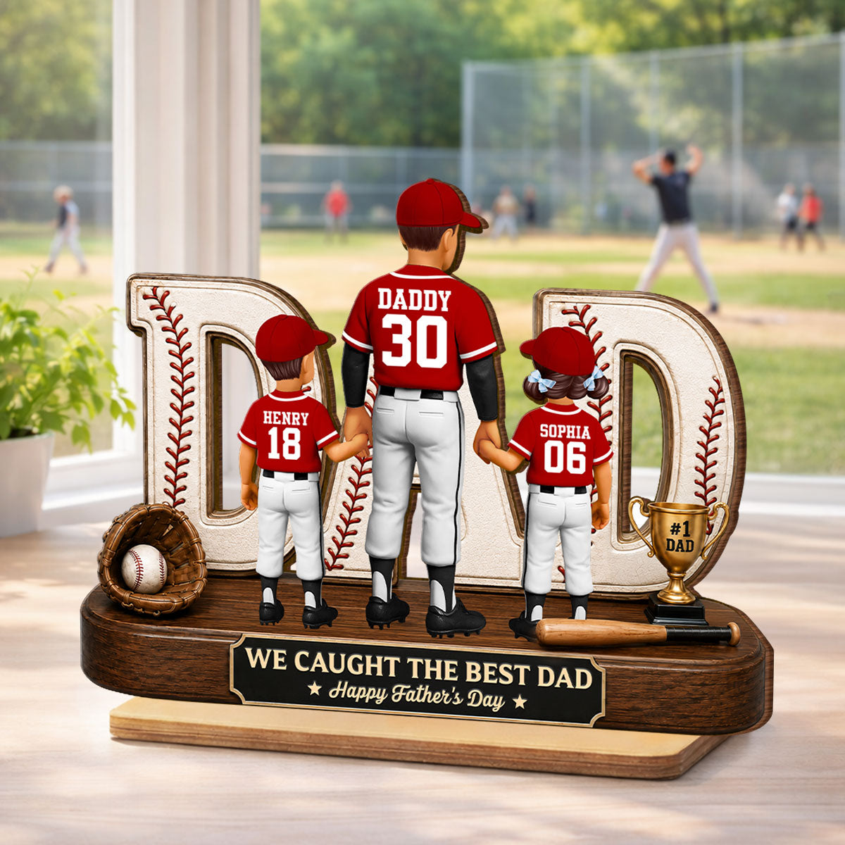 No 1 Baseball Dad Legend We Caught The Best Dad - Personalized 2-Layered Wooden Plaque - Gift For Dad, Husband