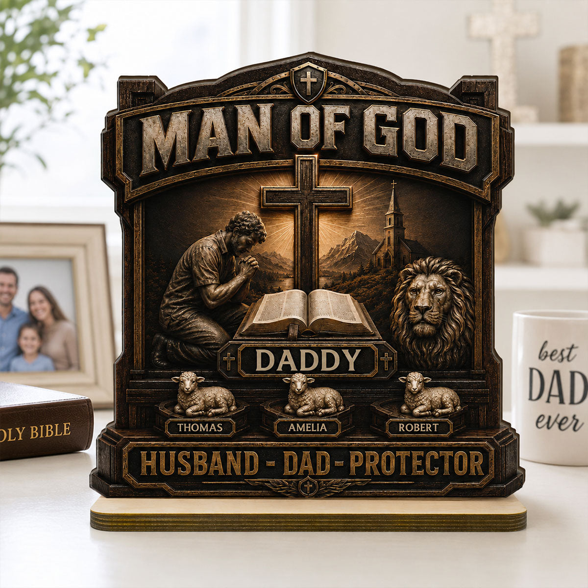 Man Of God - Personalized 2-Layered Wooden Plaque - Gift For Dad, Husband, Grandpa, Christian Dad