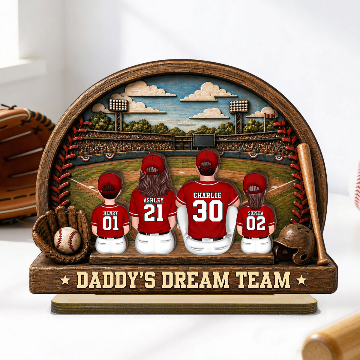 Retro Vintage Baseball Daddy's Dream Team - Personalized 2-Layered Wooden Plaque - Gift For Dad